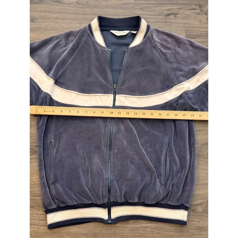 Vintage Christian Dior Track Jacket M Blue Velour Archive 90s Unisex Streetwear